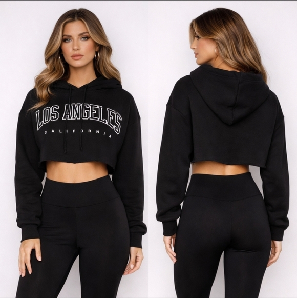 SHEIN Tops - Black Cropped Los Angeles Hoodie Sporty Athleisure Streetwear M
